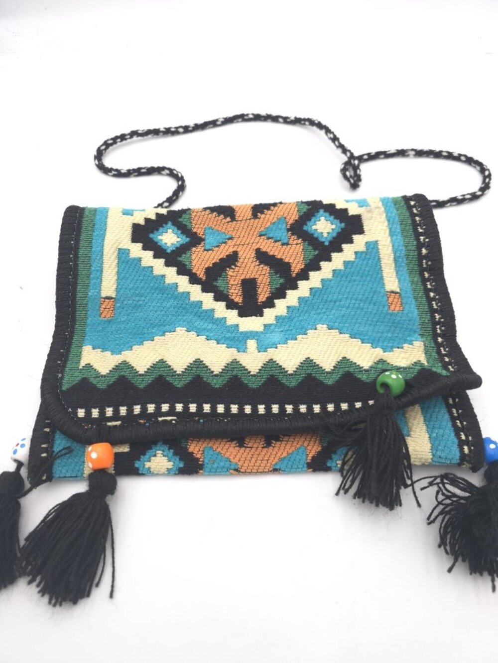 Vintage Festival Boho Woven Crossbody Shoulder Bag Southwestern Tribal Tassels